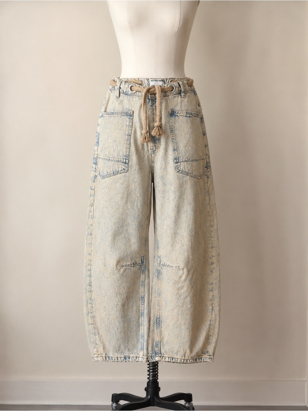 Free People Light Wash Wide-Leg Women’s barrel jeans with Rope Tie
